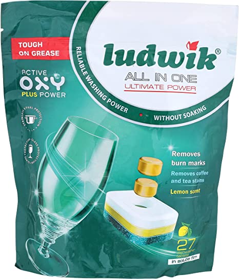 اقراص لودفيك اول ان ون التيميت باور لغسالة الاطباق برائحة الليمون، مجموعة من عبوتين - 27 قرص