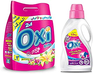 مسحوق غسيل برايت برائحة نسيم الربيع، 3 كجم مع جل برائحة اللافندر، 1.5 كجم من اوكسي