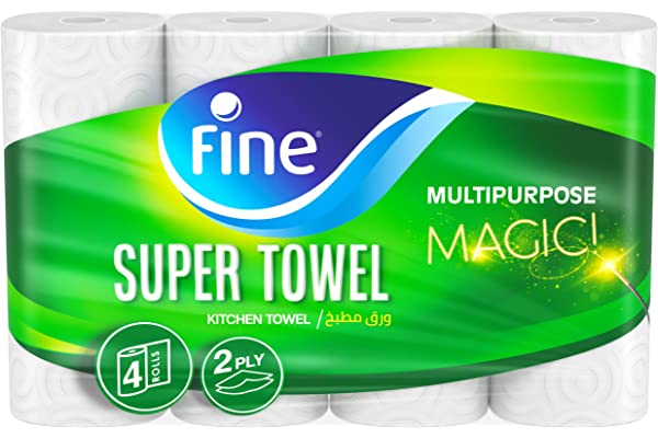 مناديل مطبخ ورقية معقمة سوبر من فاين، طبقتان، عبوة من 4 بكرات،