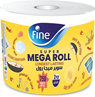 منشفة ورقية للمطبخ معقمة من فاين، لفة مقاس سوبر ميجا، من 750 ورقة، من طبقتان